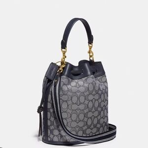 COACH Filed Bucket Bag in Signature Jacquard Midnight Navy Blue